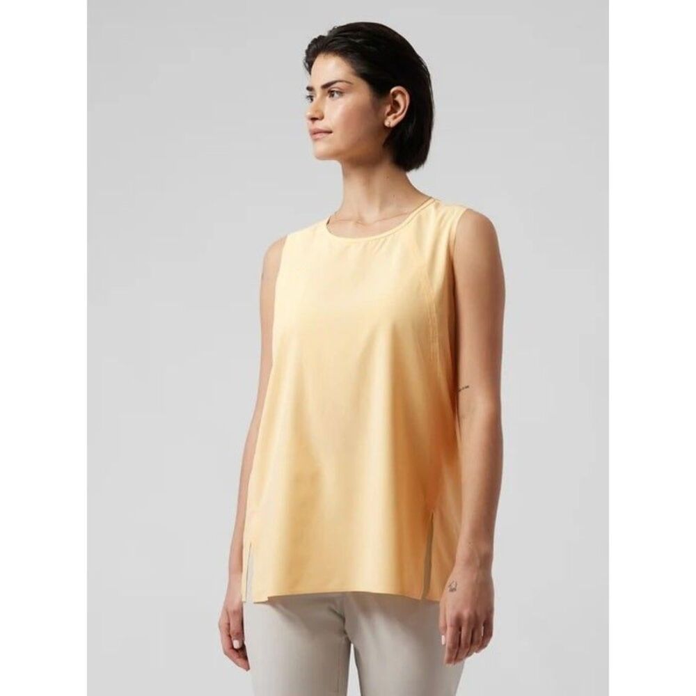 Athleta Zephyr Refined Tank Top Yellow Lightweight Side Slit Travel Medium Tall